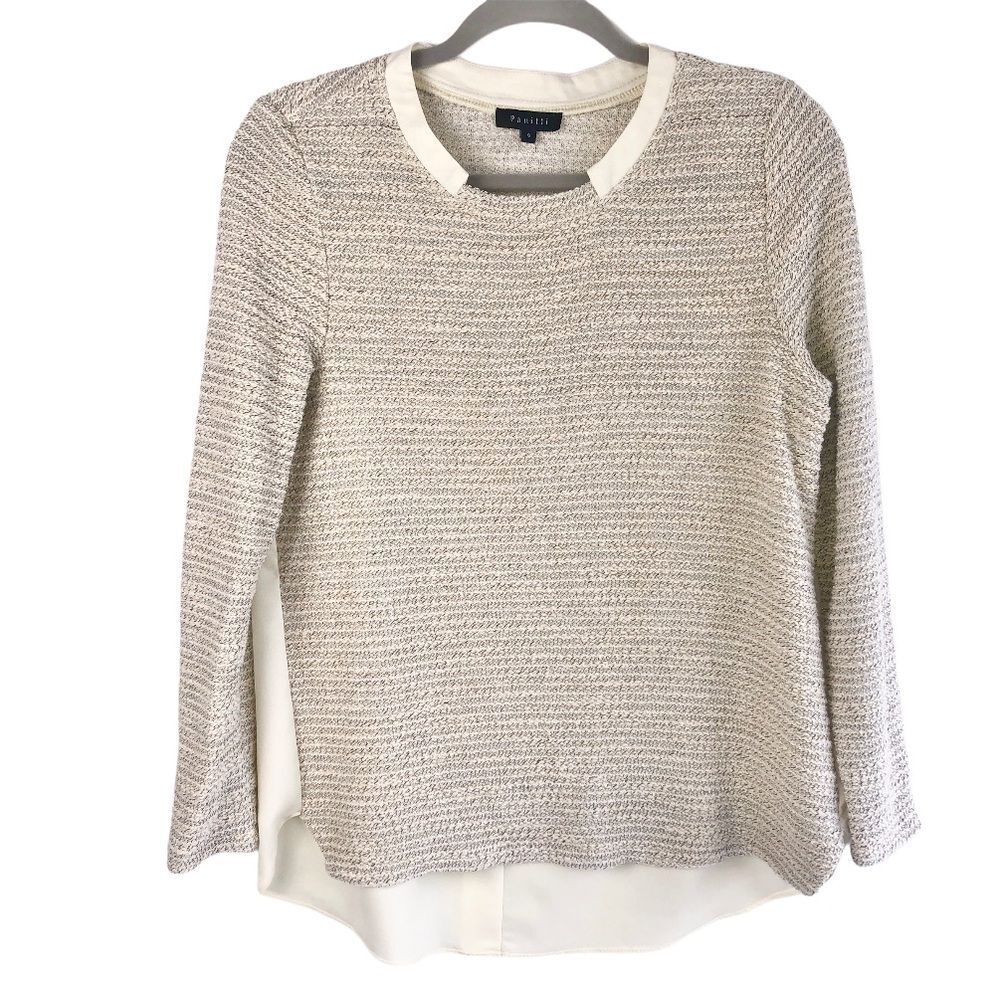 Minimalistic Beige Lightweight Sweater S Layering Contrasting Long Sleeves Tan
